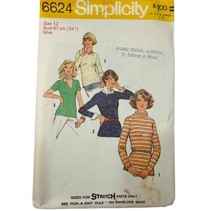 Vintage 1974 Simplicity 6624 Misses Knit Top Sewing Pattern Uncut 12 70's Shirts